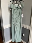 Xscape Sage Green  Off-the-shoulder Gown Size 10 Ruffle Ruched Side Slit Formal