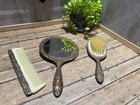 Vintage Victorian Gold Tone Silver Plated Vanity Set Comb Hair Brush Mirror