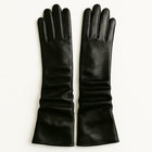 Women   s Long Black Sheepskin Leather Opera Gloves  Silk Lined