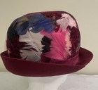 Vintage 1950s Colorful Feather   Wool Hat Ribbon Terry Sales Corp Hats New York