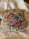 Antique Romantic Floral Petit Point Purse With Roses