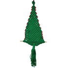 Vtg Handmade Macrame Christmas Tree Red Wood Beads Wall Hanging Mcm Retro 38 
