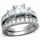 3 Pcs Stainless Steel Hers Princess Cut Cz Wedding Ring His All Round Czs Band
