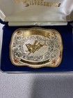 Montana Silversmiths Western Americana Belt Buckle Rider Steer Silver Gold Tone