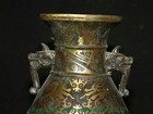 10 4  Old Chinese Bronze Ware Gild Dynasty 2 Beast Head Handle Vase Bottle