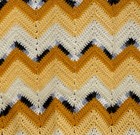 Vintage Amber And Gold Chevron Striped Hand Made Afghan With Fringe
