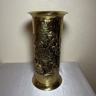 Vtg English Repouss   Brass Umbrella Stand Cane Holder Pub Minstrel Scene 17   t