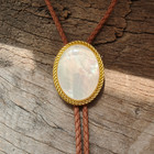 Mother Of Pearl Bolo Tie - Wedding Necklace For Men Brown Leather Cowboy Necktie