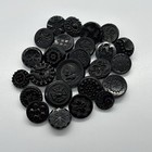 25 Antique Victorian Black Glass Button Lot Head Intaglio Carved Floral