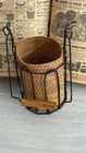 Rustic Woven Basket With Metal Frame And Wooden Handle     Wall Or Tabletop Organi