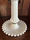 Vintage Hobnail Milk Glass Table Lamp With Amber Globe Detail