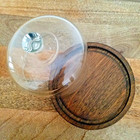 Vintage Retro Mid Century Boho Glass Dome Cloche Teak Wood Cheese Tray Board 