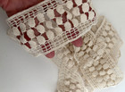 Antique Vtg 1 3yd Ecru Wide Flat Crochet Embroidered Sq Dots Lace Trim 2 5 