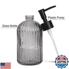 14oz Black Pump Glass Soap Dispenser  Gray Stripe Countertop Refillable Liqui