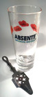 Absinthe Liqueur Highball 6 5  Tall Hand Painted Clear Glass With Slotted Spoon