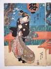 Japan Antique Woodblock Print Ukiyoe Three Sheets Kunisada Edo Era 1603-1868 