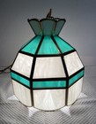 Vintage 70s Green   White Slag Glass Hanging Swag Lamp - Octagon Tiered - Read