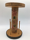 Wooden Vintage Yarn Spool Customized Hand Painted Florals   Dowels Added 9 5 In 