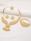 18k Gold Plated Dubai Jewelry Set Necklace Earrings Bracelet Ring For Women