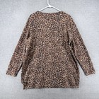 Chicos Tunic Top Women Size 2 large Brown Leopard Long Sleeve Pullover Casual