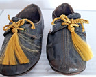 Vintage Black Leather Lace-up Baby Shoes With Tassel Doll Antique