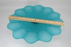 Vtg Le Smith Glass Dominion Pattern Frosted Satin Teal Blue Footed Cake Stand