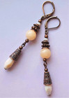 Peach Jade Faceted Crystal Dangle Earring Copper Leverback Handcrafted Xx