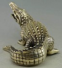 Collectable Decorated Old Handwork Silver Plate Copper Carved Crocodile Statue