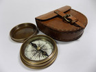 Authentic Vintage Style Brass Pocket Compass With Leather Case Rustic Home Decor