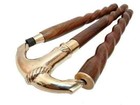 Vintage Antique Brass Ship Anchor Design Handle 3 Fold Wooden Walking Stick Cane