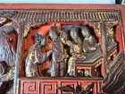 Antique 19thc Chinese Gilt Wood Plaque High Relief Narrative Court Scene 17 