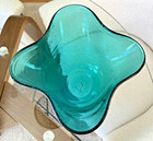 Blenko Wayne Husted  404s Handkerchief Vase     1964 Teal Glass  9    Mcm Rare