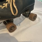Vintage Chicago Roller Skate Co  Black Leather Quad Skates Original Wood Wheels