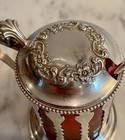 Sterling Silver Victorian Cutwork Mustard Pot Cranberry Liner W sterling Spoon