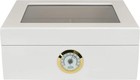 Capri Desktop Small Cigar Humidor Box Glasstop  Cedar  White - 25 To 50 Cigars
