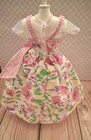 Barbie Clothes Floral Pink Party Dress  Gingham Bow underpanel    teddy Bear Tea    