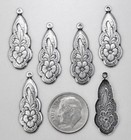  0145 Antiqued  925 Sterling Silver Plated Floral Drop W top Hang Ring - 6 Pcs