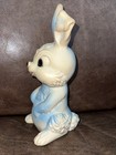 Vintage 1960s Rubber Squeak Toy Bunny Rabbit Marked  44  White With Blue