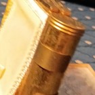 Vintage Gold Tone Powder Compact W  Lipstick Holder  Mirror  Puff Lady Design