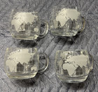 Set Of 4 Vintage Nestle Nescafe World Map Globe Etched Glass Coffee Cup Mugs