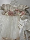 New 2pc Baptism Dress Ropon De Bautizo Convertible Skirt Bonnet 6 9 12 Mo Gown