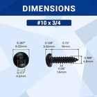 10 X 3 4 Black Torx Pan Head Sheet Metal Screws 100 Pack  304 Stainless Steel   