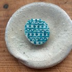 French Hand-painted Brooch Geometric Design White Blue