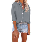 Womens Long Sleeve Button Down Shirts Ladies Casual Baggy Pocket Tops Blouse Tee