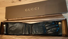Gucci Womens Long Black Leather Crest Gloves Size 7