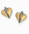 New Brighton Precious Gold-silver-crystal Heart Post Earrings-nwt W fabric Pouch