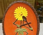 1970s Retro Kitchen Plaster Of Paris Wall Hanging Hand Painted Daisy Earth Tones