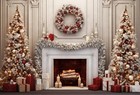 7  5ft Christmas Backdrop Photography Christmas Tree Wreath Fireplace Candle X   