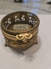 Vintage 24kt Gold Plated Filigree Jewelry Trinket Box W  Footed Vanity Casket