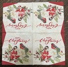 Two Single Cocktail Napkins For Decoupage Christmas Birds Merry Christmas Floral